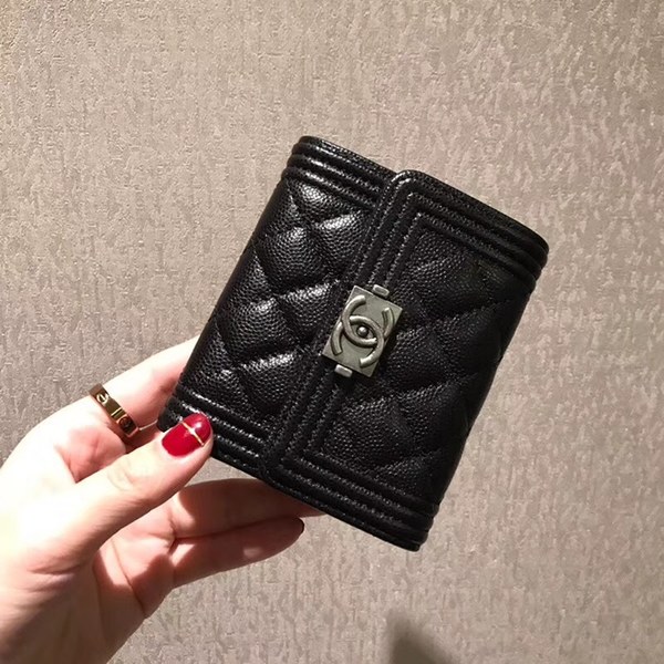 샤넬 보이 반지갑 캐비어 블랙 금장,은장