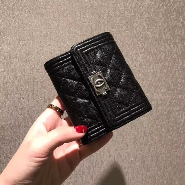 샤넬 보이 반지갑 캐비어 블랙 금장,은장