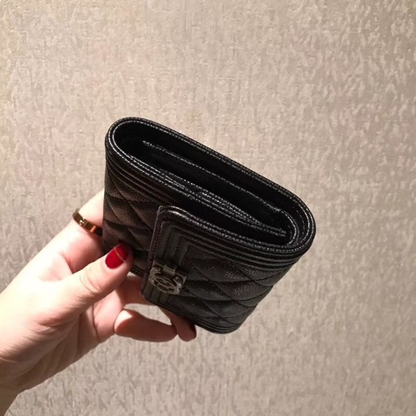 샤넬 보이 반지갑 캐비어 블랙 금장,은장