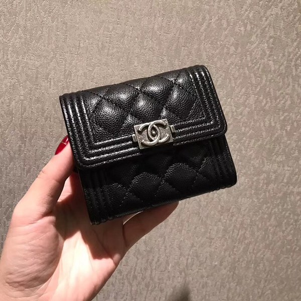 샤넬 보이 반지갑 캐비어 블랙 금장,은장