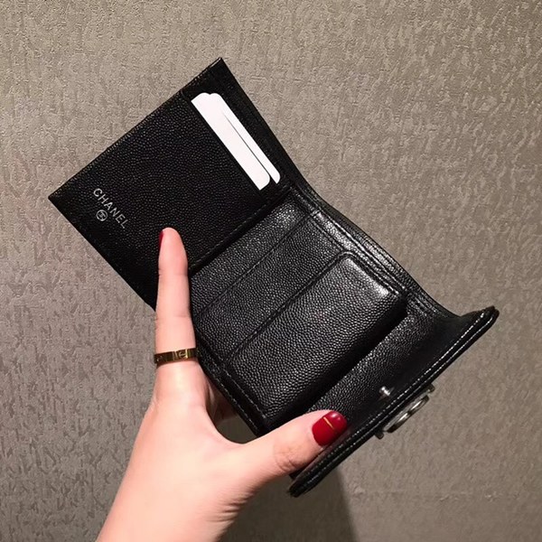 샤넬 보이 반지갑 캐비어 블랙 금장,은장