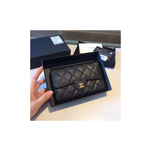 샤넬 중지갑 캐비어 블랙 금장