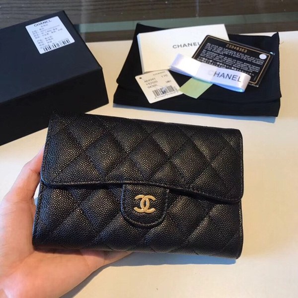 샤넬 중지갑 캐비어 블랙 금장