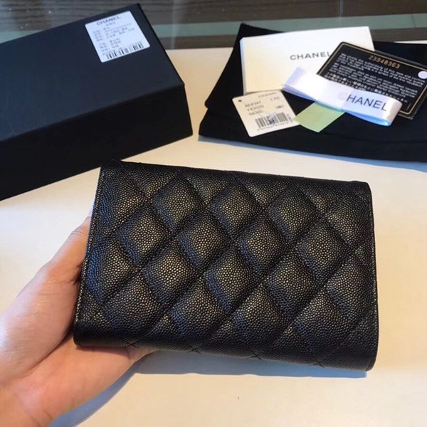 샤넬 중지갑 캐비어 블랙 금장