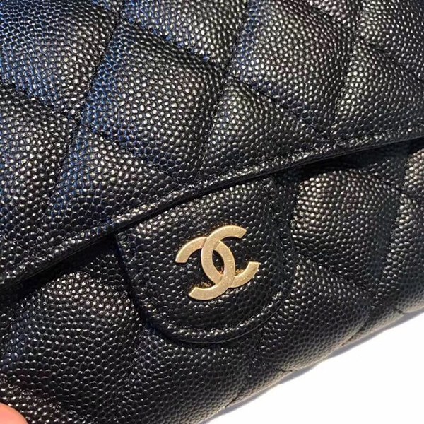 샤넬 중지갑 캐비어 블랙 금장