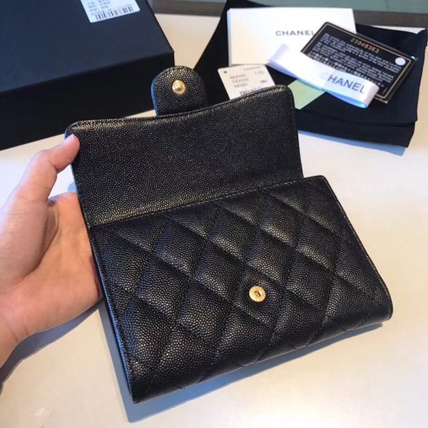 샤넬 중지갑 캐비어 블랙 금장
