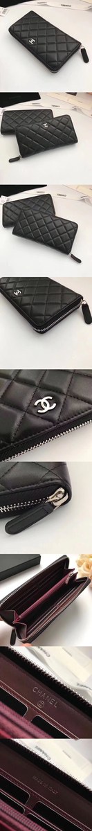 Chanel 샤넬 지퍼 장지갑 램스킨,캐비어 & 금장,은장