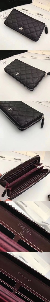 Chanel 샤넬 지퍼 장지갑 램스킨,캐비어 & 금장,은장