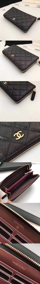 Chanel 샤넬 지퍼 장지갑 램스킨,캐비어 & 금장,은장