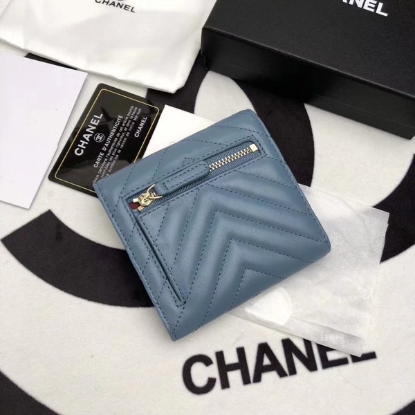 Chanel 샤넬 여성용 램스킨 쉐브론 카드지갑 프렌치블루