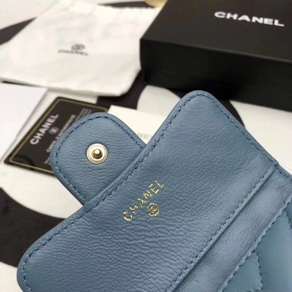 Chanel 샤넬 여성용 램스킨 쉐브론 카드지갑 프렌치블루