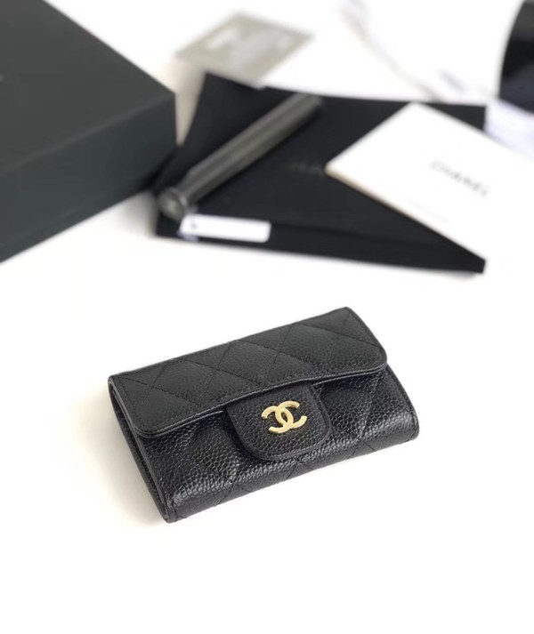 샤넬 카드지갑 케비어 금장  A80799