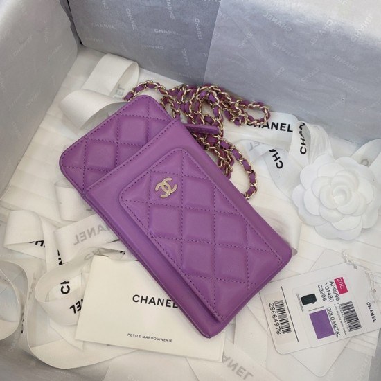 샤넬 2020 여성용 레더 장지갑  / 동전지갑 / 카드지갑 / 휴대폰 케이스,CHAW0083,18cm.연퍼플(금장)