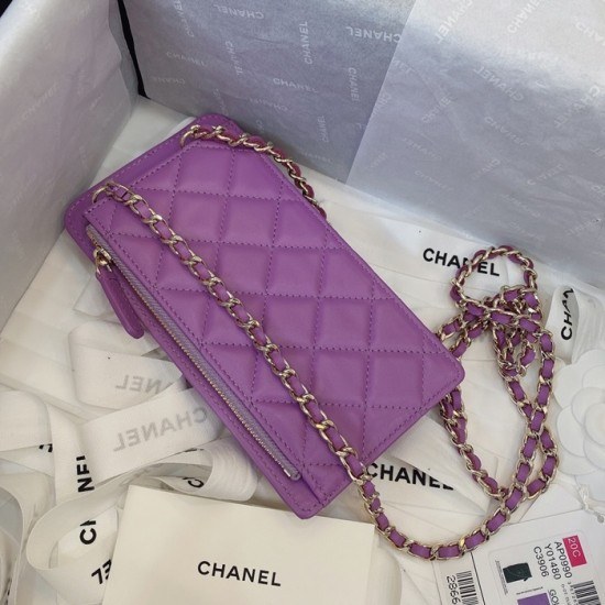 샤넬 2020 여성용 레더 장지갑  / 동전지갑 / 카드지갑 / 휴대폰 케이스,CHAW0083,18cm.연퍼플(금장)