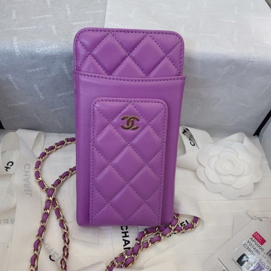 샤넬 2020 여성용 레더 장지갑  / 동전지갑 / 카드지갑 / 휴대폰 케이스,CHAW0083,18cm.연퍼플(금장)