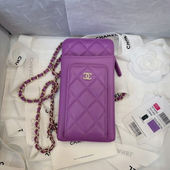 샤넬 2020 여성용 레더 장지갑  / 동전지갑 / 카드지갑 / 휴대폰 케이스,CHAW0083,18cm.연퍼플(금장)
