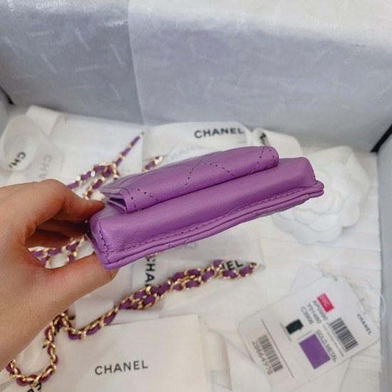 샤넬 2020 여성용 레더 장지갑  / 동전지갑 / 카드지갑 / 휴대폰 케이스,CHAW0083,18cm.연퍼플(금장)