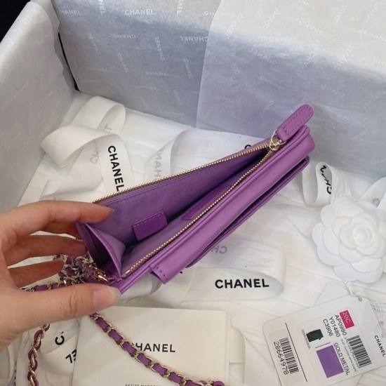 샤넬 2020 여성용 레더 장지갑  / 동전지갑 / 카드지갑 / 휴대폰 케이스,CHAW0083,18cm.연퍼플(금장)