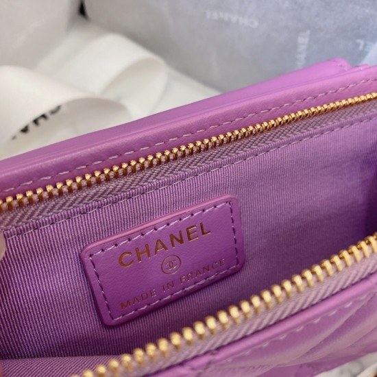 샤넬 2020 여성용 레더 장지갑  / 동전지갑 / 카드지갑 / 휴대폰 케이스,CHAW0083,18cm.연퍼플(금장)