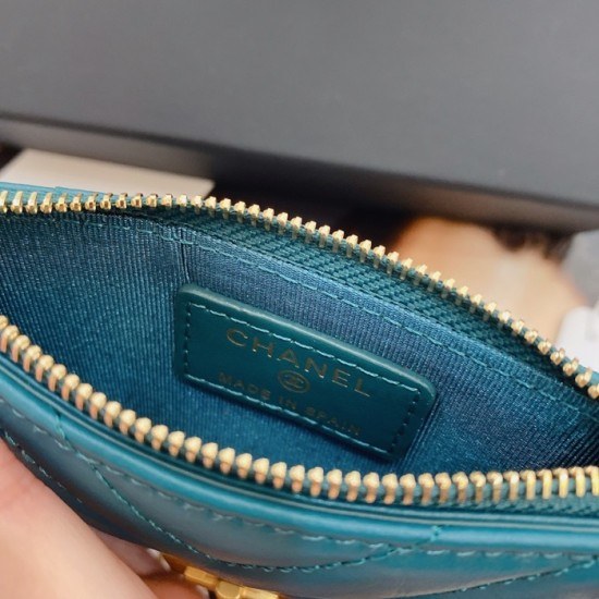 샤넬 2020 여성용 레더 중지갑  / 카드지갑 ,CHAW0081,13cm.블루(금장)