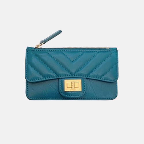 샤넬 2020 여성용 레더 중지갑  / 카드지갑 ,CHAW0081,13cm.블루(금장)