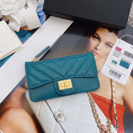 샤넬 2020 여성용 레더 중지갑  / 카드지갑 ,CHAW0081,13cm.블루(금장)