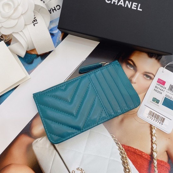 샤넬 2020 여성용 레더 중지갑  / 카드지갑 ,CHAW0081,13cm.블루(금장)