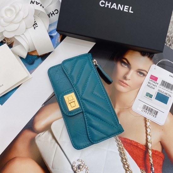 샤넬 2020 여성용 레더 중지갑  / 카드지갑 ,CHAW0081,13cm.블루(금장)