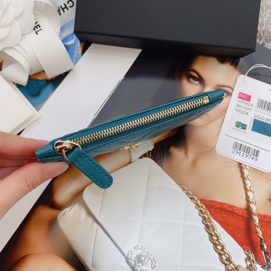 샤넬 2020 여성용 레더 중지갑  / 카드지갑 ,CHAW0081,13cm.블루(금장)