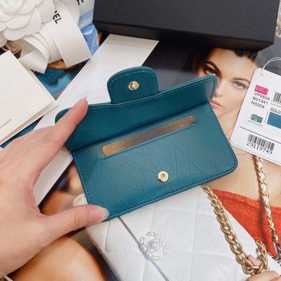 샤넬 2020 여성용 레더 중지갑  / 카드지갑 ,CHAW0081,13cm.블루(금장)