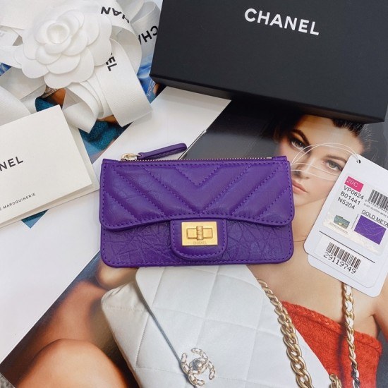 샤넬 2020 여성용 레더 중지갑  / 카드지갑 ,CHAW0080,13cm.퍼플(금장)