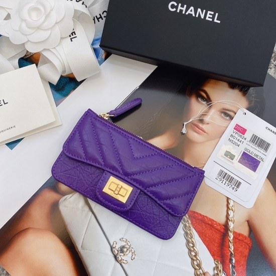 샤넬 2020 여성용 레더 중지갑  / 카드지갑 ,CHAW0080,13cm.퍼플(금장)