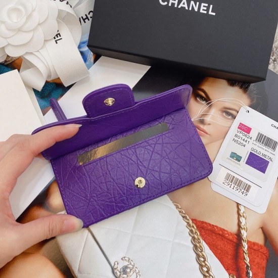 샤넬 2020 여성용 레더 중지갑  / 카드지갑 ,CHAW0080,13cm.퍼플(금장)