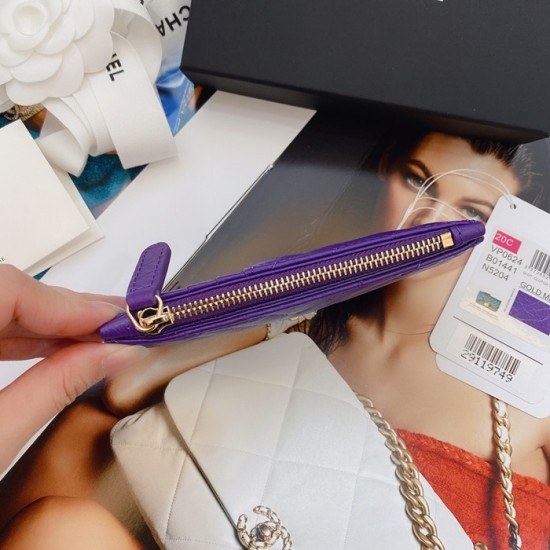 샤넬 2020 여성용 레더 중지갑  / 카드지갑 ,CHAW0080,13cm.퍼플(금장)