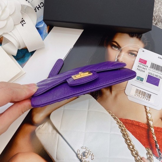 샤넬 2020 여성용 레더 중지갑  / 카드지갑 ,CHAW0080,13cm.퍼플(금장)