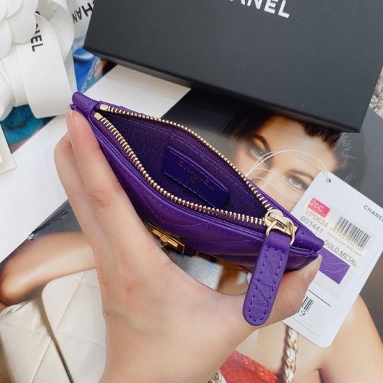샤넬 2020 여성용 레더 중지갑  / 카드지갑 ,CHAW0080,13cm.퍼플(금장)