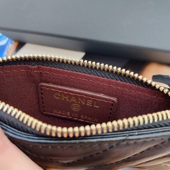 샤넬 2020 여성용 레더 중지갑  / 카드지갑 ,CHAW0079,13cm.블랙(금장)