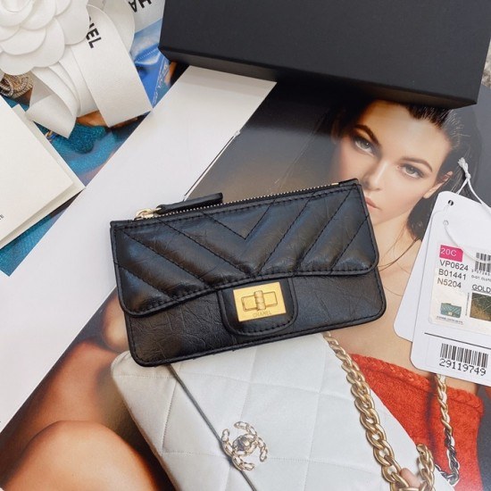 샤넬 2020 여성용 레더 중지갑  / 카드지갑 ,CHAW0079,13cm.블랙(금장)