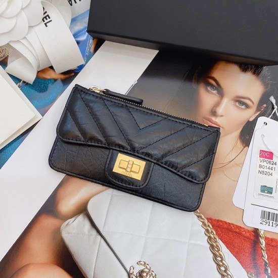 샤넬 2020 여성용 레더 중지갑  / 카드지갑 ,CHAW0079,13cm.블랙(금장)