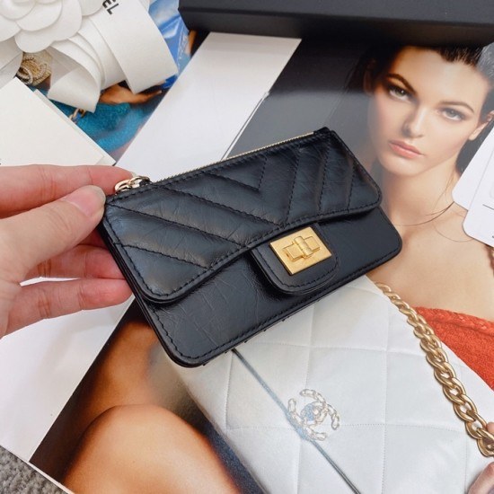 샤넬 2020 여성용 레더 중지갑  / 카드지갑 ,CHAW0079,13cm.블랙(금장)