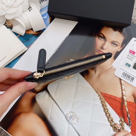 샤넬 2020 여성용 레더 중지갑  / 카드지갑 ,CHAW0079,13cm.블랙(금장)