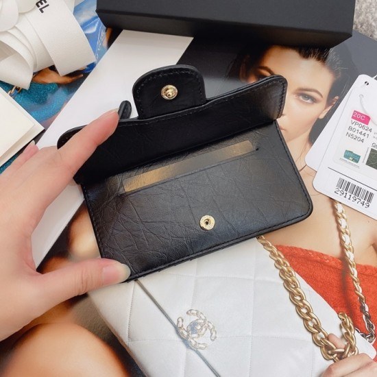 샤넬 2020 여성용 레더 중지갑  / 카드지갑 ,CHAW0079,13cm.블랙(금장)