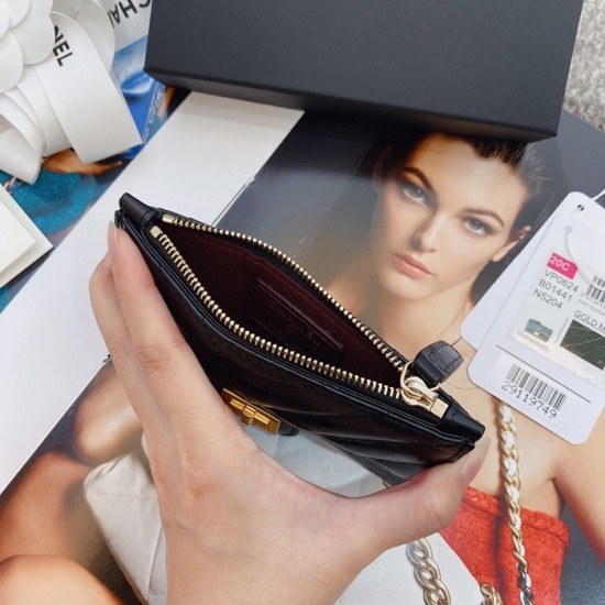 샤넬 2020 여성용 레더 중지갑  / 카드지갑 ,CHAW0079,13cm.블랙(금장)