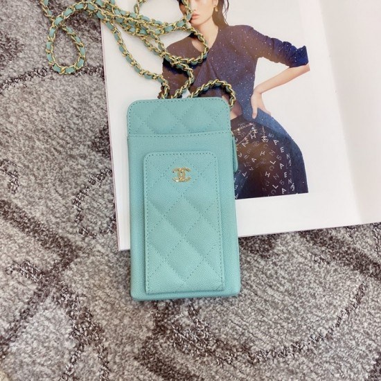 샤넬 2020 여성용 레더 장지갑  / 동전지갑 / 카드지갑 / 휴대폰 케이스,CHAW0076,18cm.스카이블루(금장)