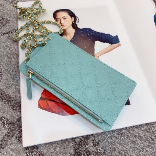 샤넬 2020 여성용 레더 장지갑  / 동전지갑 / 카드지갑 / 휴대폰 케이스,CHAW0076,18cm.스카이블루(금장)