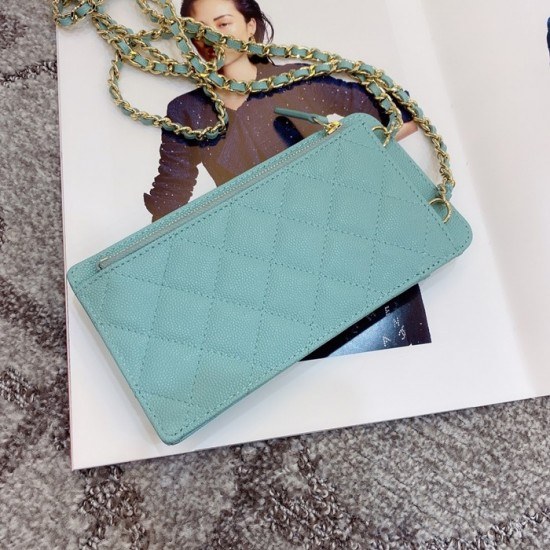 샤넬 2020 여성용 레더 장지갑  / 동전지갑 / 카드지갑 / 휴대폰 케이스,CHAW0076,18cm.스카이블루(금장)