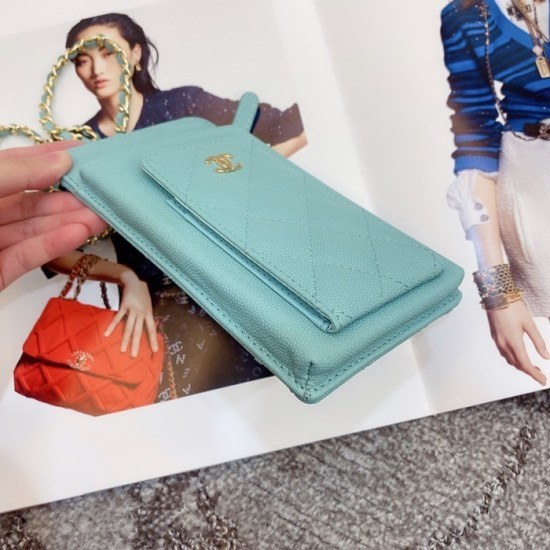 샤넬 2020 여성용 레더 장지갑  / 동전지갑 / 카드지갑 / 휴대폰 케이스,CHAW0076,18cm.스카이블루(금장)
