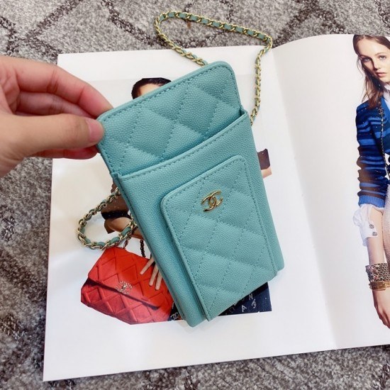 샤넬 2020 여성용 레더 장지갑  / 동전지갑 / 카드지갑 / 휴대폰 케이스,CHAW0076,18cm.스카이블루(금장)