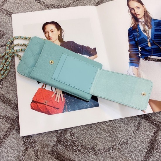 샤넬 2020 여성용 레더 장지갑  / 동전지갑 / 카드지갑 / 휴대폰 케이스,CHAW0076,18cm.스카이블루(금장)