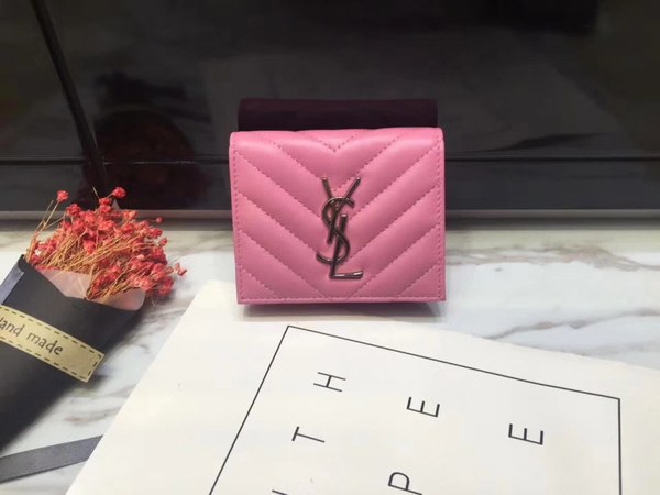 Saint Laurent 2020 여성용 퀄팅 반지갑 핫핑크,핑크